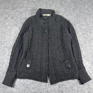 Aran Crafts Cardigan Sweater Charcoal Grey Merino Wool Womens Medium